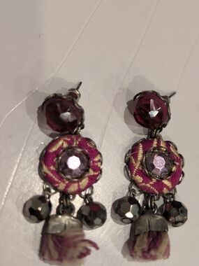 Ayala Bar Pink Tassel Drop Earrings with Faceted Accents